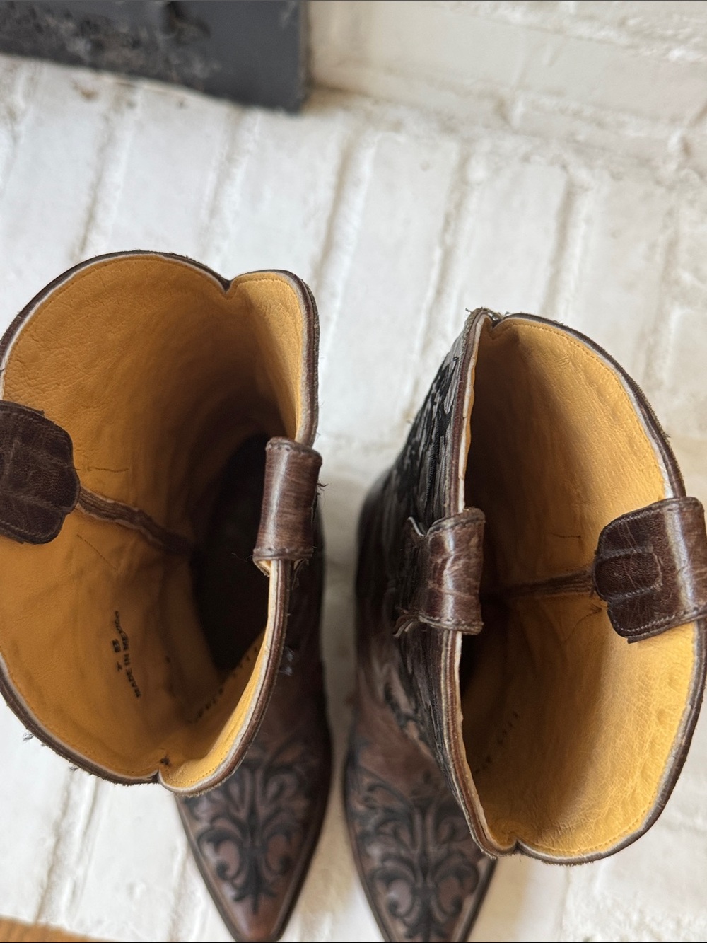Women’s Brown Leather Western Boots with Black Embroidered 7 | Cowgirl Boots 7 - Picture 9 of 10